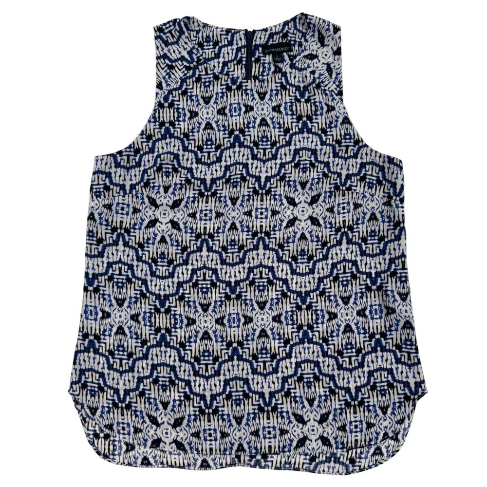 Cynthia Rowley Womens Blue Geometric Ikat Sleeveless Shell Blouse Top Small W505